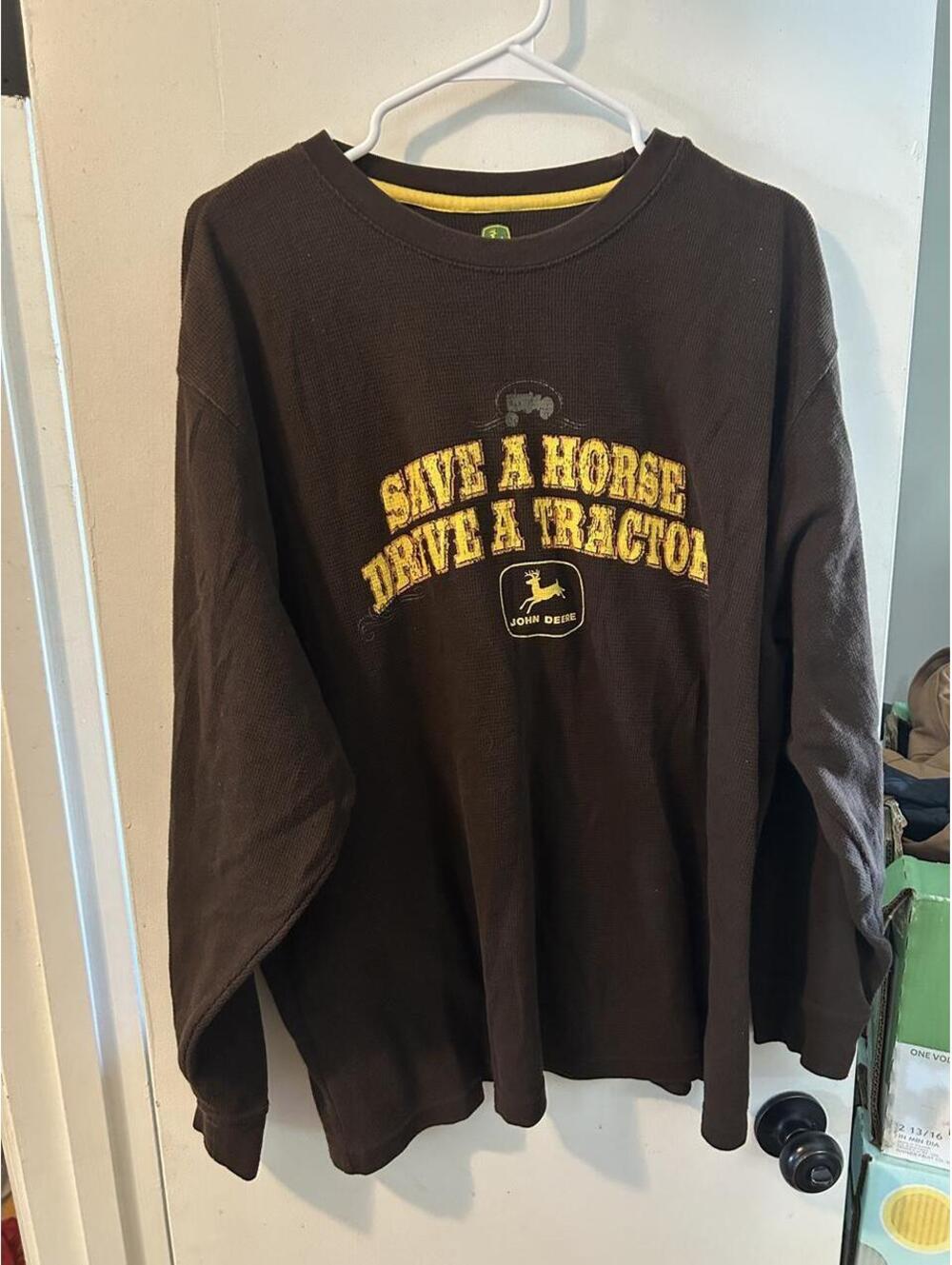 John Deere brown cotton & polyester long sleeve shirt size XXL